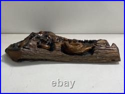 Vintage Keyaki Wood Sculpture. 27in tall Dragon Carving -Natural Wood Wall Art