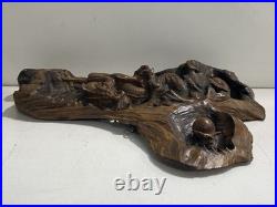 Vintage Keyaki Wood Sculpture. 27in tall Dragon Carving -Natural Wood Wall Art