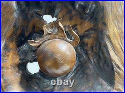 Vintage Keyaki Wood Sculpture. 27in tall Dragon Carving -Natural Wood Wall Art