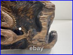 Vintage Keyaki Wood Sculpture. 27in tall Dragon Carving -Natural Wood Wall Art