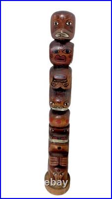 Vintage Kwakiutl First Nations Hand Carved Wood Totem Pole Sculpture Canada 13