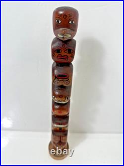 Vintage Kwakiutl First Nations Hand Carved Wood Totem Pole Sculpture Canada 13