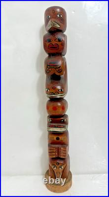 Vintage Kwakiutl First Nations Hand Carved Wood Totem Pole Sculpture Canada 13