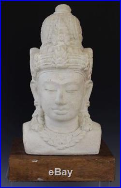 Vintage LARGE HEAVY Shiva Buddha Bust Sculpture on Wood Base