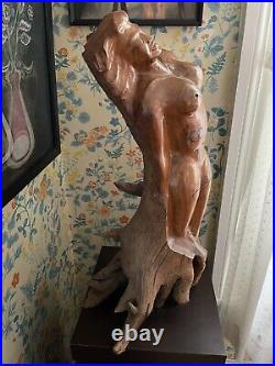 Vintage LARGE Hand Carved Wood Nude Female Form Sculpture 23 Tall Solid Piece