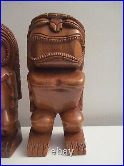 Vintage Large 11 Tiki Wood Carving Hawaiian Fertility God Man & Woman Statues