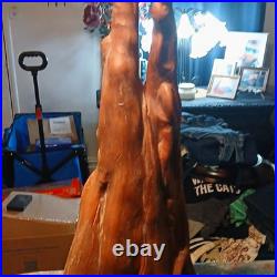 Vintage Large 23.5 Cypress Knee Wood Sculpture Abstract Double Peak Art Rustic