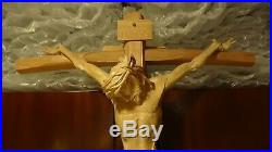 Vintage Large 40 Wood Carving Church Wall Crucifix Cross Jesus Christ Statue