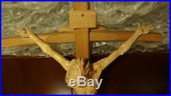 Vintage Large 40 Wood Carving Church Wall Crucifix Cross Jesus Christ Statue