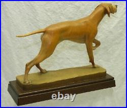Vintage Large ANRI Italy 9 Carved Wood Pointer Hunting Dog Signed Diller