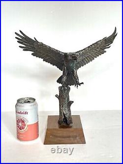 Vintage Large Bronze American Bald Eagle Sculpture On Stand Artist Signed