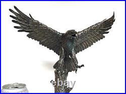 Vintage Large Bronze American Bald Eagle Sculpture On Stand Artist Signed