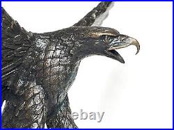 Vintage Large Bronze American Bald Eagle Sculpture On Stand Artist Signed