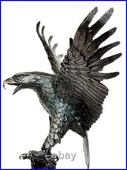 Vintage Large Bronze American Bald Eagle Sculpture On Stand Artist Signed