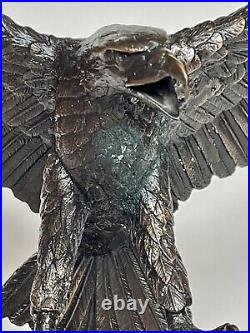 Vintage Large Bronze American Bald Eagle Sculpture On Stand Artist Signed