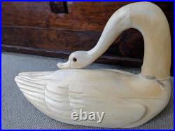 Vintage Large Carved Wood SWAN Statue Modern Scandi Style Sculpture