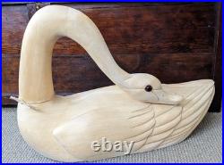 Vintage Large Carved Wood SWAN Statue Modern Scandi Style Sculpture