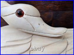 Vintage Large Carved Wood SWAN Statue Modern Scandi Style Sculpture