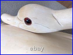 Vintage Large Carved Wood SWAN Statue Modern Scandi Style Sculpture