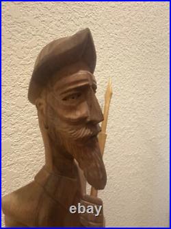 Vintage Large Don Quixote Wood Carved Sculpture MCM