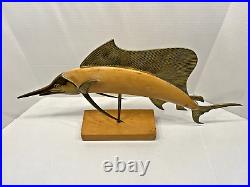Vintage Large Frederick Cooper MCM Marlin/Sword Fish Sculpture Wood & Brass