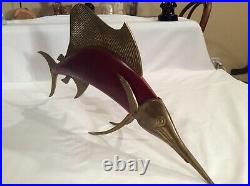 Vintage Large Frederick Cooper Style MCM Sword/Sail Fish Sculpture Wood & Brass