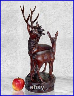 Vintage Large German Black Forest Stag Deer Wood Carved Sculpture