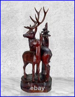 Vintage Large German Black Forest Stag Deer Wood Carved Sculpture