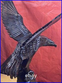 Vintage Large Hand Carved Hawk Eagle Carved Wood Art Sculpture 16+ Wingspan