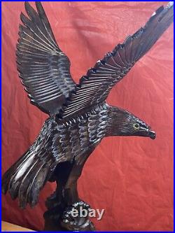 Vintage Large Hand Carved Hawk Eagle Carved Wood Art Sculpture 16+ Wingspan