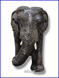 Vintage Large Hand Carved Solid Wood Elephant Sculpture Figure Centerpiece