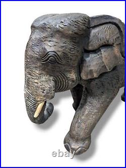 Vintage Large Hand Carved Solid Wood Elephant Sculpture Figure Centerpiece