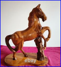 Vintage Large Hand Carved Solid Wood Horse Sculpture Rustic Hardwood Statue 20'