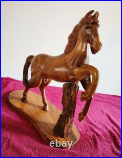 Vintage Large Hand Carved Solid Wood Horse Sculpture Rustic Hardwood Statue 20'