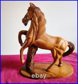 Vintage Large Hand Carved Solid Wood Horse Sculpture Rustic Hardwood Statue 20'