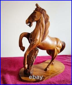Vintage Large Hand Carved Solid Wood Horse Sculpture Rustic Hardwood Statue 20'