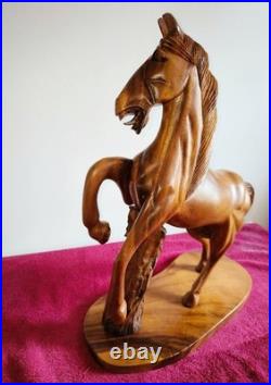 Vintage Large Hand Carved Solid Wood Horse Sculpture Rustic Hardwood Statue 20'