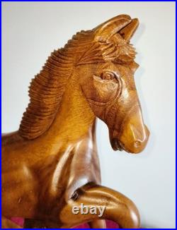 Vintage Large Hand Carved Solid Wood Horse Sculpture Rustic Hardwood Statue 20'