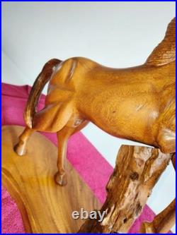 Vintage Large Hand Carved Solid Wood Horse Sculpture Rustic Hardwood Statue 20' Vintage Large Hand Carved Solid Wood Horse Sculpture Rustic Hardwood Statue 20'