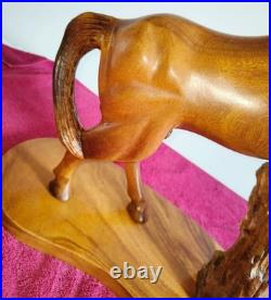 Vintage Large Hand Carved Solid Wood Horse Sculpture Rustic Hardwood Statue 20'