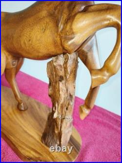 Vintage Large Hand Carved Solid Wood Horse Sculpture Rustic Hardwood Statue 20'
