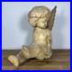 Vintage Large Hand Carved Solid Wood Sitting Cherub Angel Figure