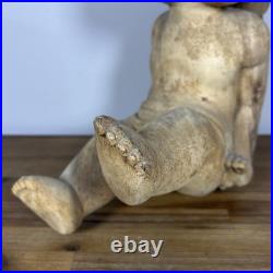 Vintage Large Hand Carved Solid Wood Sitting Cherub Angel Figure