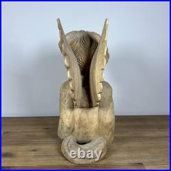 Vintage Large Hand Carved Solid Wood Sitting Cherub Angel Figure