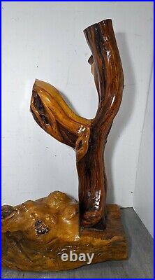 Vintage Large Handcrafted Natural Burl Wood Art Sculpture Root Base Tree Lamp