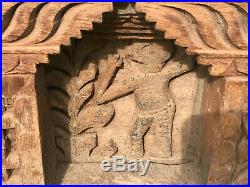 Vintage Large Indian Sacred Hindu Hand Carved Wooden Niche Shrine Ornate Carving