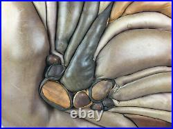 Vintage Large MCM Abstract Wall Art Leather & Wood Organic Sculpture