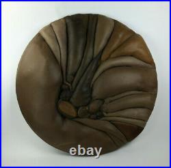 Vintage Large MCM Abstract Wall Art Leather & Wood Organic Sculpture
