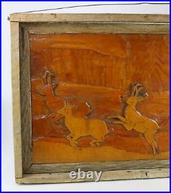 Vintage Large Texas Original TERRY TURNER Deer Coyote Scenic Framed Wood Art