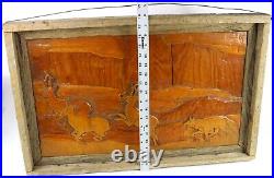Vintage Large Texas Original TERRY TURNER Deer Coyote Scenic Framed Wood Art